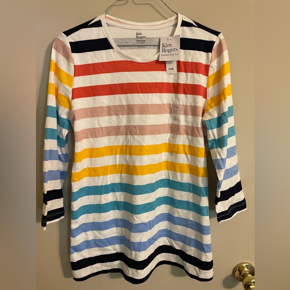Kim Rogers 3/4 Sleeve Classic Multicolor Striped Top